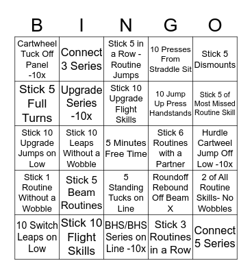 Balance Beam Bingo Card