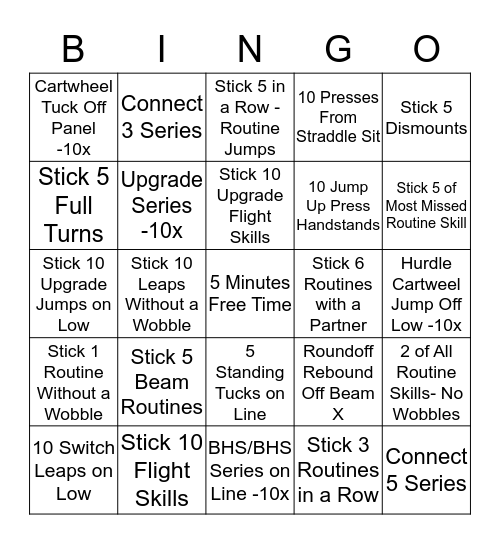 Balance Beam Bingo Card