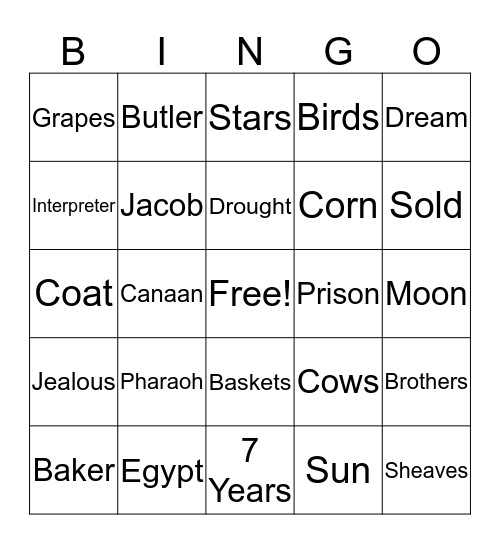 Joseph Bingo Card