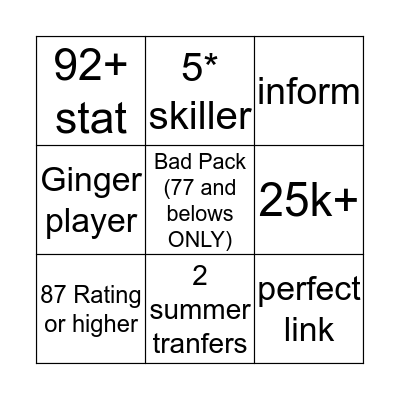 Fifa Bingo Card