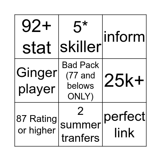 Fifa Bingo Card