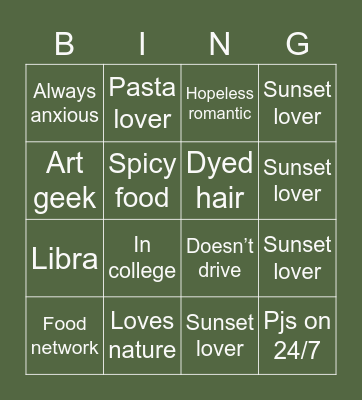 Destie’s bingo Card