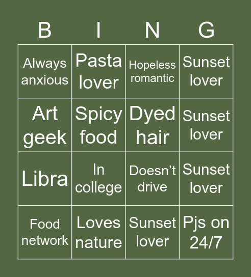 Destie’s bingo Card