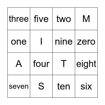 Number words and Letter Sounds Bingo Card