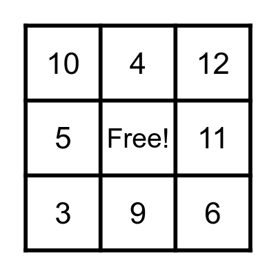 Number Bingo Card