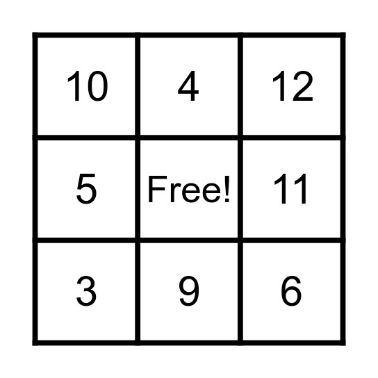 Number Bingo Card