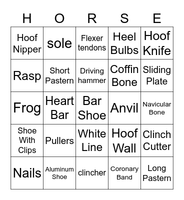 Farriers Bingo Card