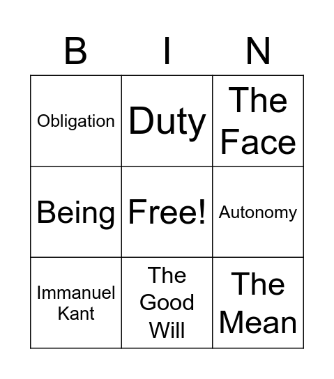 Chapter 1 BINGO Card