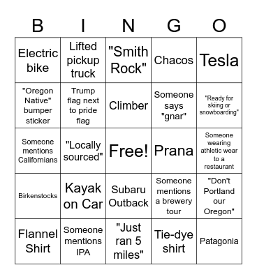 Seen in Bend Bingo Card