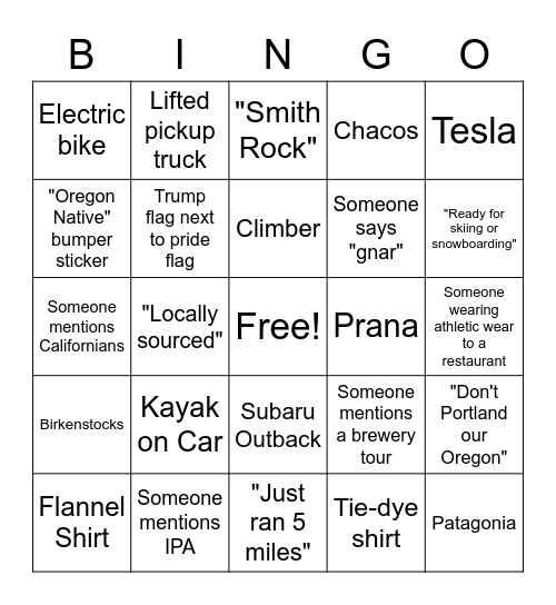 Seen in Bend Bingo Card