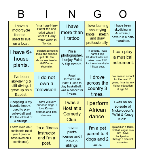 HSSP Team Building - Fall 2022 Bingo Card