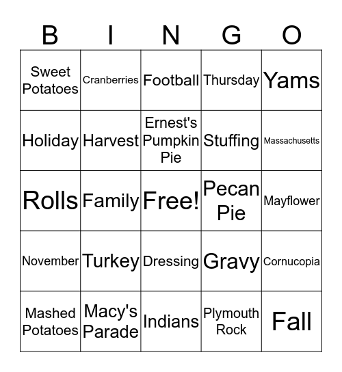Thanksgiving Bingo Card