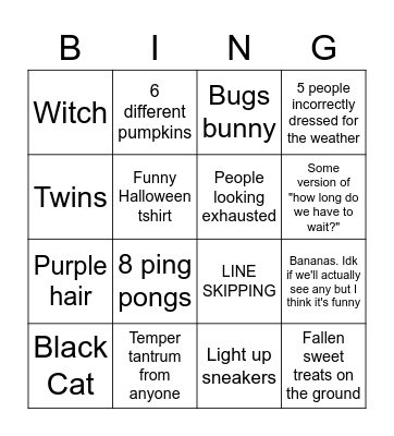 Six Flags: Halloween Edition Bingo Card