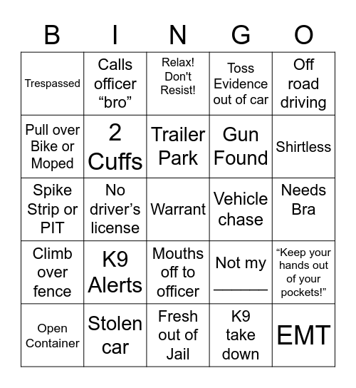 On Patrol Live Bingo Card