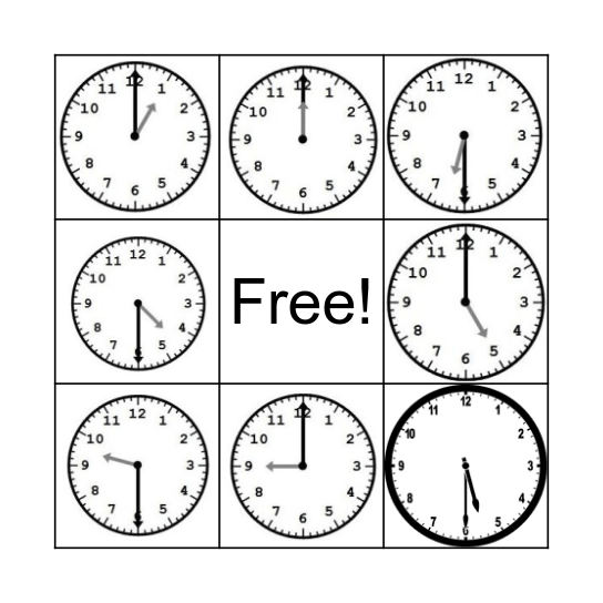 Telling Time Hour/Half Hour Bingo Card