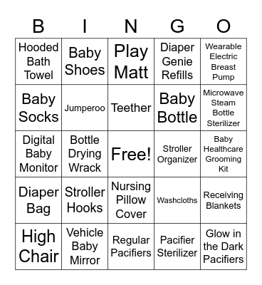 Palak Baby BINGO Card