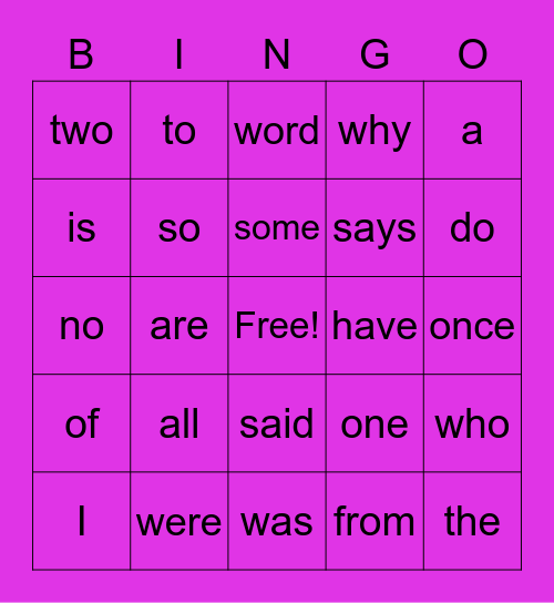 Tricky Words Bingo Card