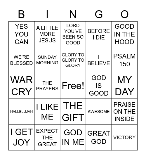 SONGS OF PRAISE Bingo Card