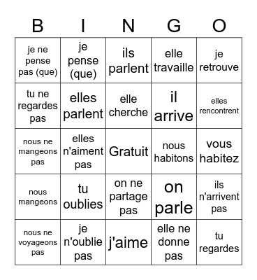 FR1 UNIT 2 -ER verbs Bingo Card