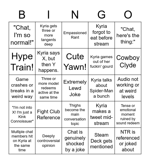 Kyria Thanatos Stream Bingo Card