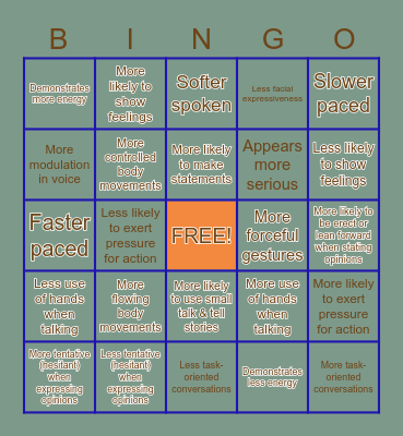 Social Styles Bingo Card