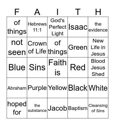 Colors of Faith Bingo Card