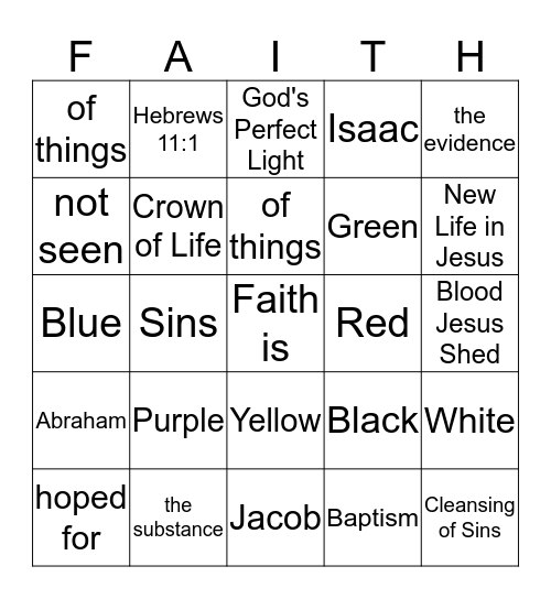 Colors of Faith Bingo Card