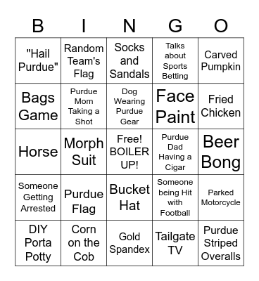 PURDUE TAILGATE BINGO Card