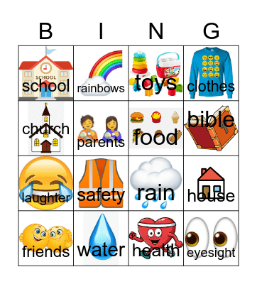 Things I am Thankful for... Bingo Card
