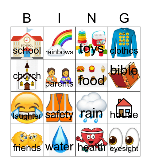 Things I am Thankful for... Bingo Card