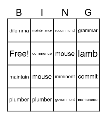 Untitled Bingo Card