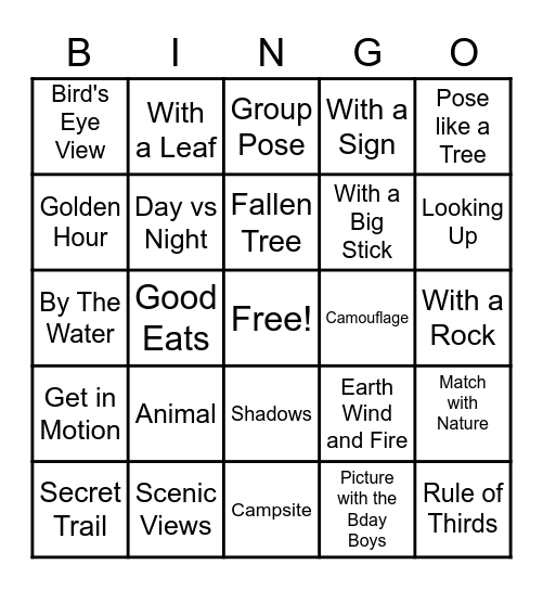 Sequoia National Park Bingo Card