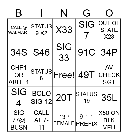 DISPATCH Bingo Card