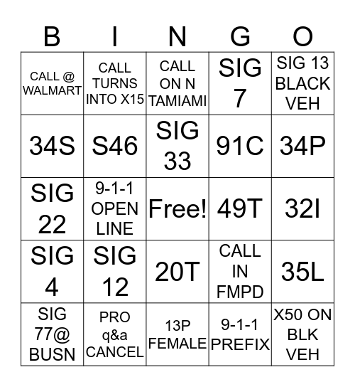 CALLTAKER Bingo Card