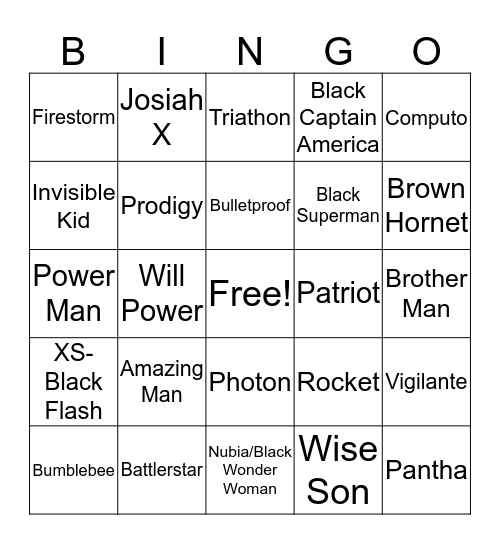 BLACK SUPER HERO  Bingo Card