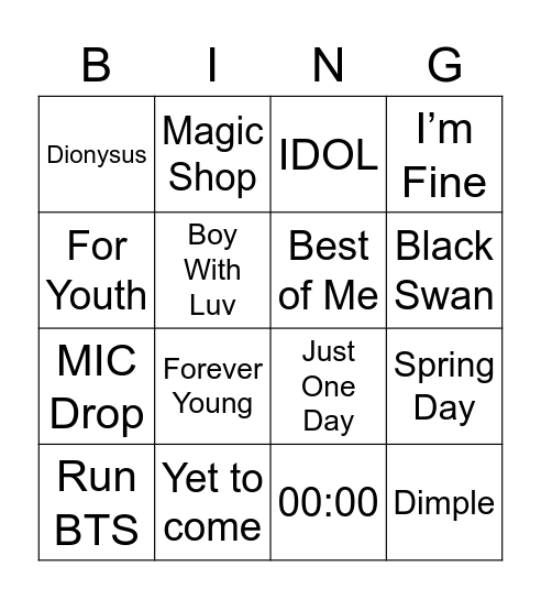 Untitled Bingo Card