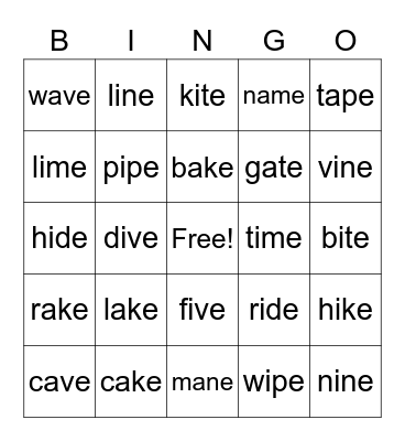 Phonics Bingo Card