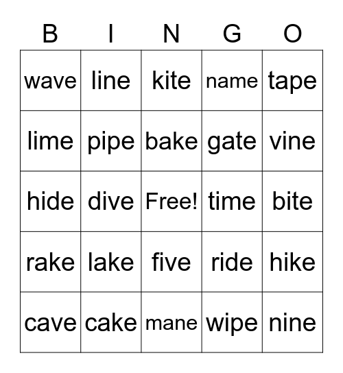 Phonics Bingo Card