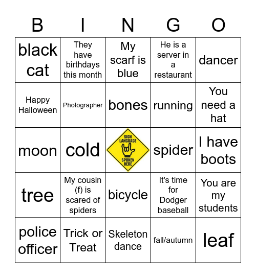 ASL Halloween/Jobs/People/Birthday Bingo Card