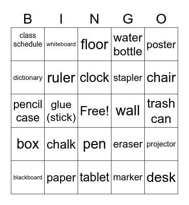 Things Around Me Bingo Card