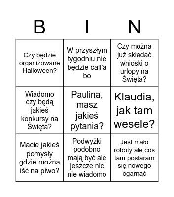 Call Bingo Card