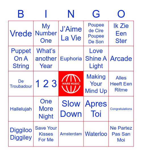 Songfestival Bingo Card