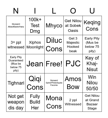 Nilou Banner Bingo Card