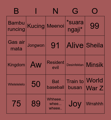 Jongwon Bingo Card