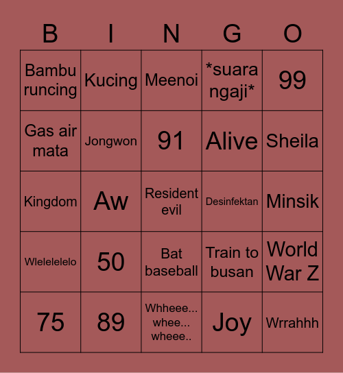 Jongwon Bingo Card