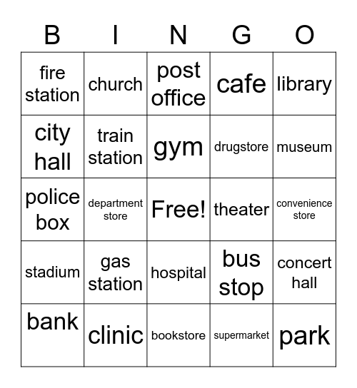 Things Around the Town Bingo Card