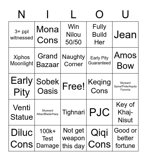 Nilou Banner Bingo Card