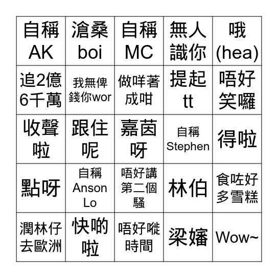 樹林 MMA (beta) Bingo Card