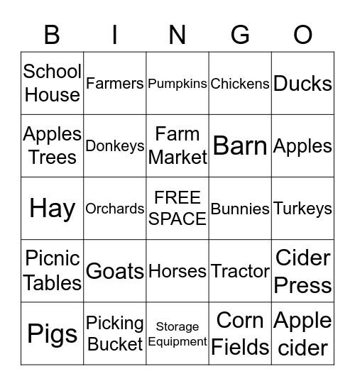 Milburn Orchards Bingo Card