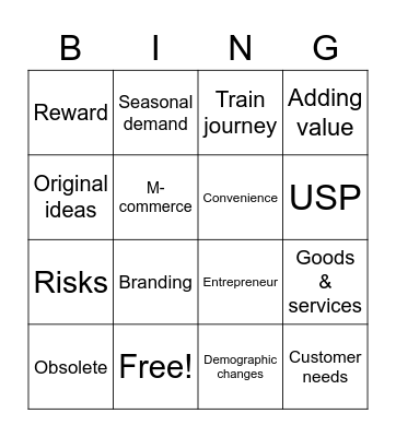 Enterprise & Entrepreneurship Bingo Card